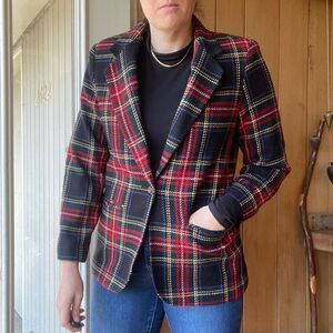 Vintage "Requirements Petites" Poly Wool Blend Plaid Blazer SZ M